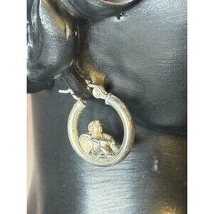 Vintage Sterling Silver Cherub Sitting In Hoop Earrings